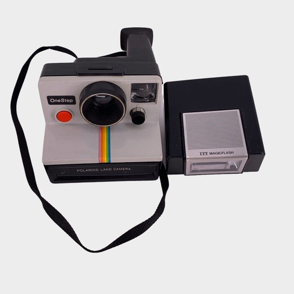 VTG Polaroid Gray Rainbow Stripe One Step Land Camera With Flash UNTESTED - Picture 7 of 11